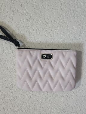 Betsey Johnson Pale Pink Chevron Quilted Crossbody Wristlet Clutch